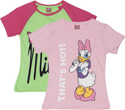 

Disney Girls Printed Cotton T Shirt(Pink, Pack of 2, Kiwi green/pink/pink/lt.pink