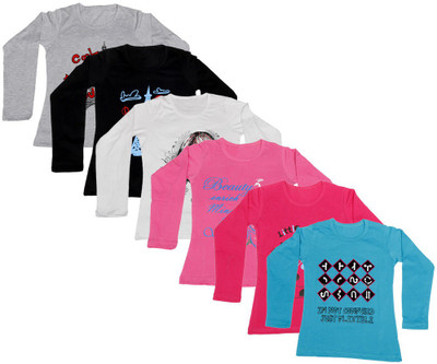 

IndiWeaves Girls Printed Cotton T Shirt(Multicolor, Pack of 6, Black;blue;grey;pink;red;white