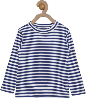 

Hypernation Boys Striped Cotton T Shirt(Blue, Pack of 1, Blue;white