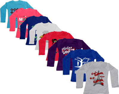 

IndiWeaves Girls Printed Cotton T Shirt(Dark Blue, Pack of 8, Blue;dark blue;pink;purple;red;white