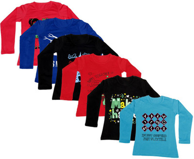 

IndiWeaves Girls Printed Cotton T Shirt(Multicolor, Pack of 6, Black;blue;red