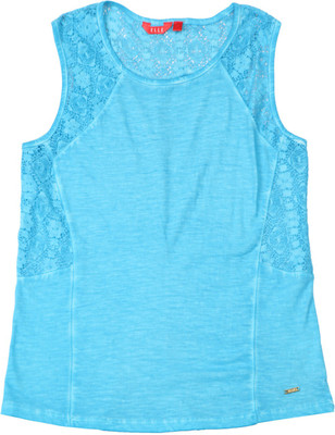 Elle Kids Girls Solid Cotton T Shirt(Blue, Me. green