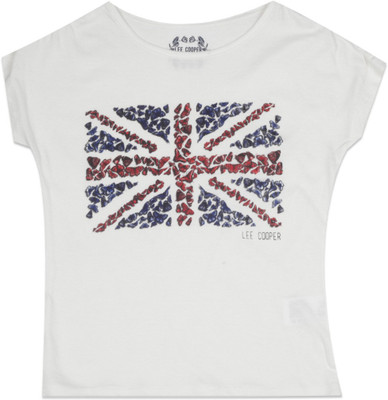 

Lee Cooper Juniors Girls Printed Cotton T Shirt(White, Pack of 1, Off white