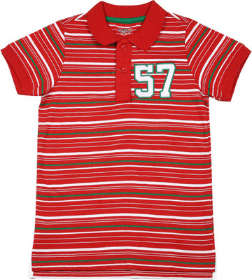 

People Boys Striped Cotton T Shirt(Red, Pack of 1