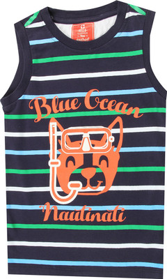 NautiNati Boys Striped Cotton T Shirt(Dark Blue, Pack of 1, Navy blue