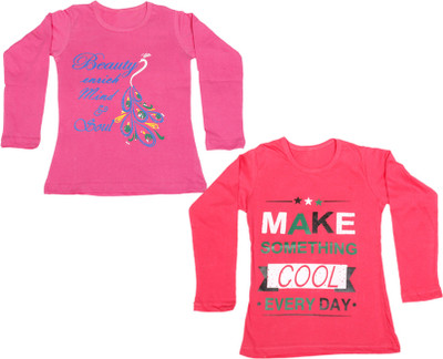 

IndiWeaves Girls Printed Cotton T Shirt(Multicolor, Pack of 2, Pink