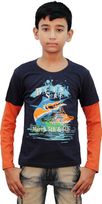 

Kothari Boys Printed Cotton T Shirt(Dark Blue, Pack of 1, Navy