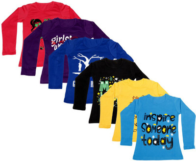 

IndiWeaves Girls Printed Cotton T Shirt(Multicolor, Pack of 6, Black;blue;purple;red;yellow