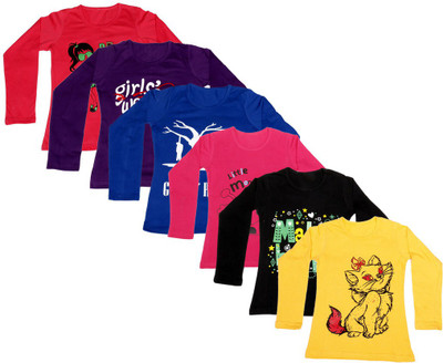 

IndiWeaves Girls Printed Cotton T Shirt(Multicolor, Pack of 6, Black;blue;purple;red;yellow