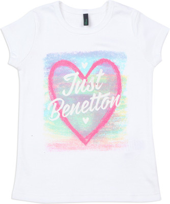 

United Colors of Benetton Girls Printed Cotton T Shirt(White, Pack of 1, Light green