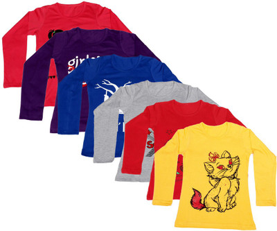 Indistar Girls Printed Cotton Blend Regular, Slim T Shirt(Multicolor, Pack of 6)