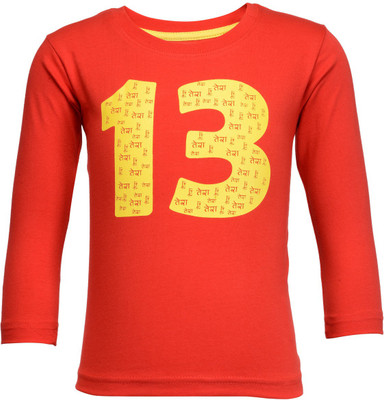 NO.99 Boys Printed Cotton Blend T Shirt(Red, Pack of 1)