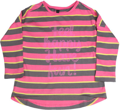 

United Colors of Benetton Girls Striped Cotton T Shirt(Pink, Pack of 1, 901