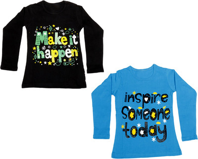 

IndiWeaves Girls Printed Cotton T Shirt(Multicolor, Pack of 2, Black;blue