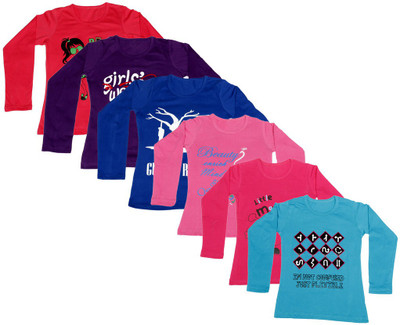 

IndiWeaves Girls Printed Cotton T Shirt(Multicolor, Pack of 6, Blue;pink;purple;red