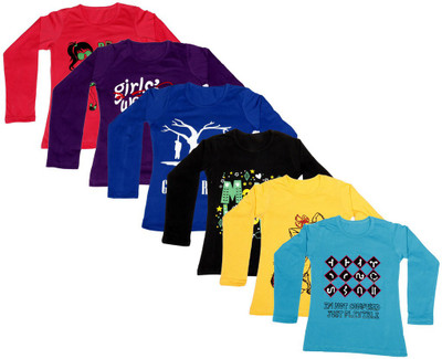 

IndiWeaves Girls Printed Cotton T Shirt(Multicolor, Pack of 6, Black;blue;purple;red;yellow