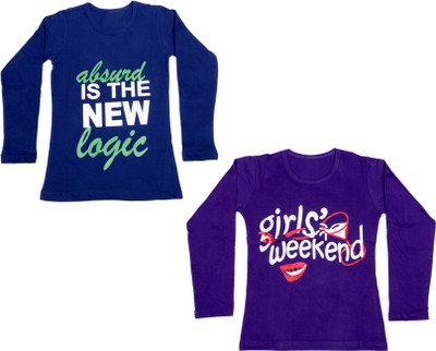 

IndiWeaves Girls Printed Cotton T Shirt(Multicolor, Pack of 2, Blue;purple