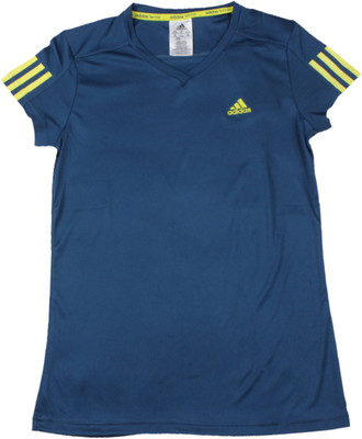 

ADIDAS Girls Solid Polyester T Shirt(Blue, Pack of 1, Tecste/shosli