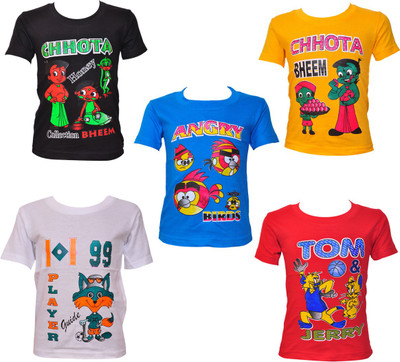 

Pari & Prince Boys Printed Hoisery T Shirt(Multicolor, Pack of 5