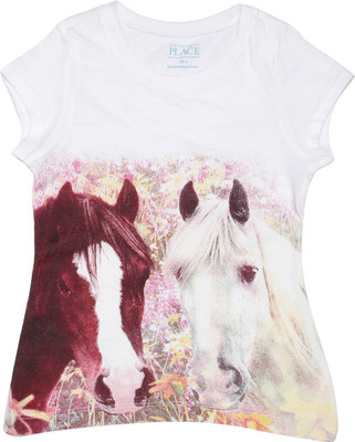 

The Children's Place Girls Printed Cotton T Shirt(White, Pack of 1, 10