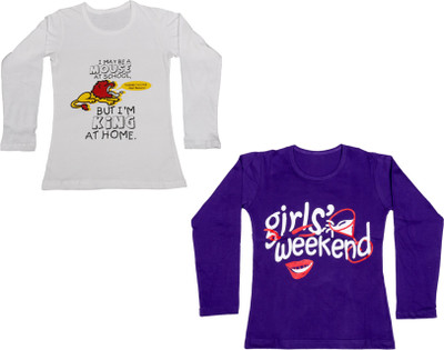 

IndiWeaves Girls Printed Cotton T Shirt(Multicolor, Pack of 2, Purple;red