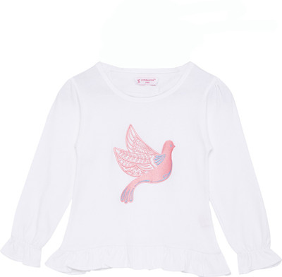 

Hypernation Girls Solid, Embroidered Cotton T Shirt(White, Pack of 1