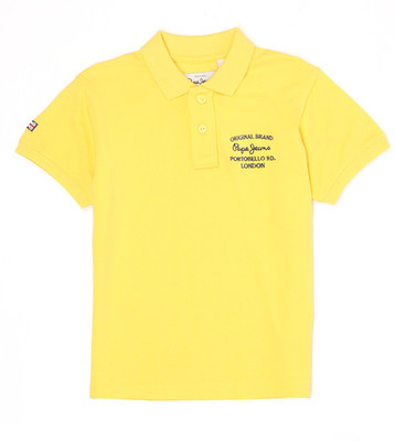

Pepe Jeans Boys Solid Cotton Polyester Blend T Shirt(Yellow, Pack of 1