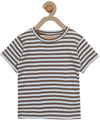

Hypernation Boys Striped Cotton T Shirt(Brown, Pack of 1, Brown;white