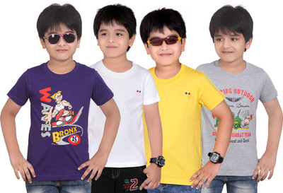 

FabTag - Dongli Boys Solid, Printed Cotton T Shirt(Multicolor, Pack of 4
