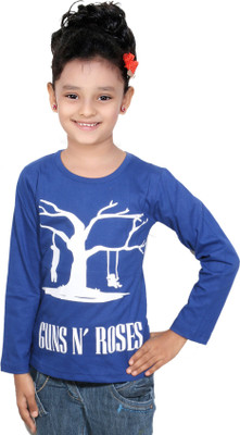 

IndiWeaves Girls Printed Cotton T Shirt(Blue, Pack of 1