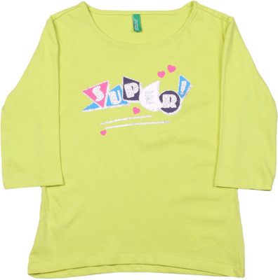 

United Colors of Benetton Girls Printed Cotton T Shirt(Yellow, Pack of 1, K24