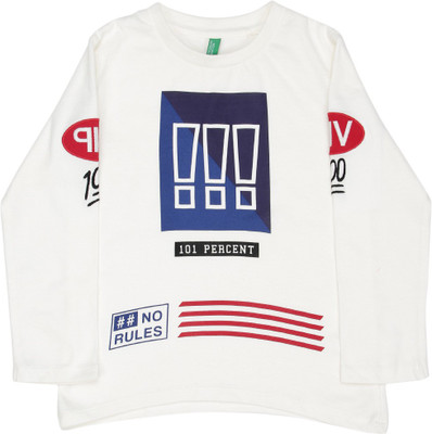 

United Colors of Benetton Boys Printed Cotton T Shirt(White, Pack of 1, K44