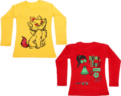 

IndiWeaves Girls Printed Cotton T Shirt(Multicolor, Pack of 2, Red;yellow