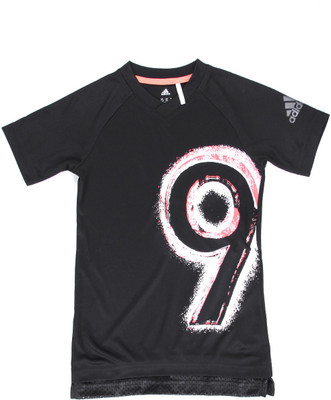 

ADIDAS Boys Printed Polyester T Shirt(Black, Pack of 1, Black/solred