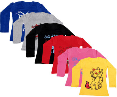 

IndiWeaves Girls Printed Cotton T Shirt(Multicolor, Pack of 6, Black;blue;grey;pink;red;yellow