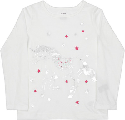 

Carter's Girls Printed Cotton T Shirt(White, Pack of 1, Ivory (153)