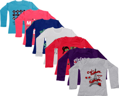 

IndiWeaves Girls Printed Cotton T Shirt(Dark Blue, Pack of 7, Blue;dark blue;grey;pink;purple;red;white