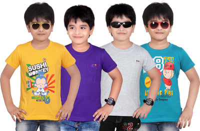 

FabTag - Dongli Boys Solid, Printed Cotton T Shirt(Multicolor, Pack of 4