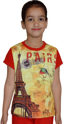 

Shaun Girls Printed Cotton T Shirt(Red, Pack of 1