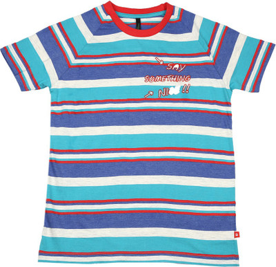 

United Colors of Benetton Boys Striped Cotton Polyester Blend T Shirt(Multicolor, Pack of 1, Blue