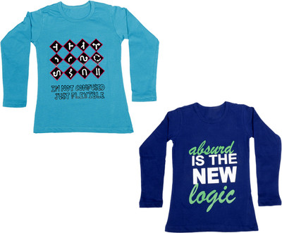 

IndiWeaves Girls Printed Cotton T Shirt(Multicolor, Pack of 2, Blue