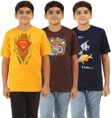 UV2 Boys Printed Cotton T Shirt(Yellow, Pack of 3) Flipkart