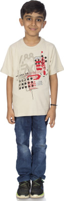 

Johnson Boys Printed Cotton T Shirt(Beige, Pack of 1