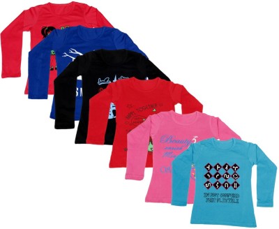 

IndiWeaves Girls Printed Cotton T Shirt(Multicolor, Pack of 6, Black;blue;pink;red