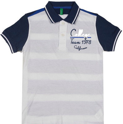 

United Colors of Benetton Boys Striped Cotton T Shirt(White, Pack of 1, 101
