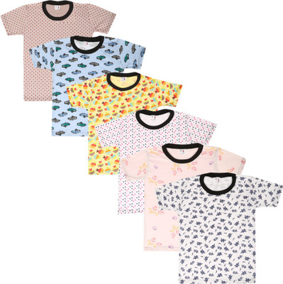 

SR Kids Girls Printed Cotton T Shirt(Multicolor, Pack of 6