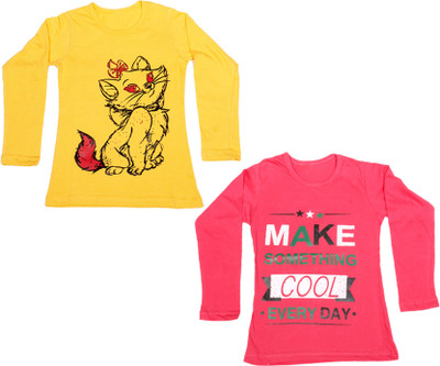 

IndiWeaves Girls Printed Cotton T Shirt(Multicolor, Pack of 2, Pink;yellow