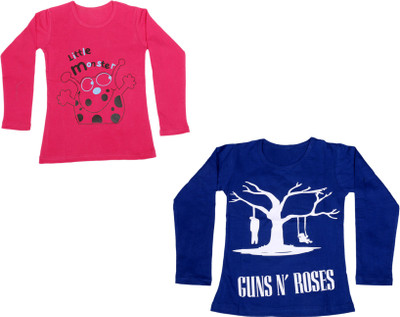 

IndiWeaves Girls Printed Cotton T Shirt(Multicolor, Pack of 2, Blue;pink