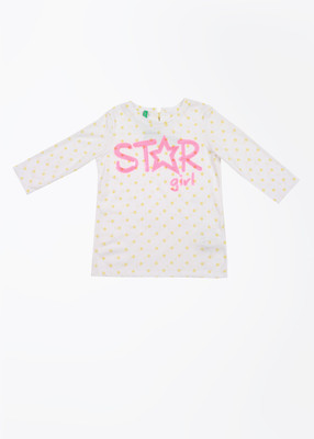 

United Colors of Benetton Girls Printed T Shirt(White, 904