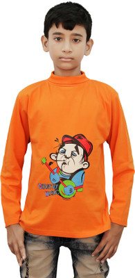 

Kothari Boys Printed Cotton T Shirt(Orange, Pack of 1, Peach